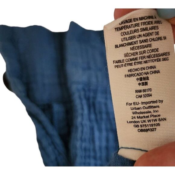 Free People Blouse Top Blue Sunstreaks Boho Casual Tie Front Shirt Womens XS - Picture 6 of 7